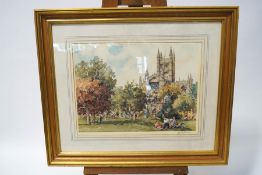 Sturgeon Bath Abbey from Parade Gardens Coloured print Signed in pencil 44cm x 57.