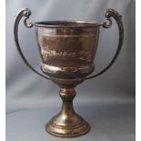 A silver two handled trophy cup, 28.5 cm high, 594 g (19.