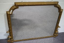 A Victorian over-mantel mirror, the plaster frame later gold painted, 96.