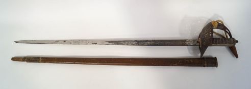 A George V Officers dress sword, in leather scabbard, blade 83.