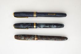 Two Conway Stewart fountain pens, one with blue/grey marbled case,