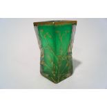 A Daum Nancy mistletoe pattern green glass vase,