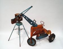 A vintage Tri-ang child's pedal 'Super Tractor' and a related farm crane,
