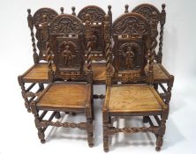 A set of five 19th century carved oak continental dining chairs,