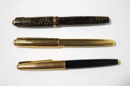 A Parker fountain pen, black case with 12ct rolled gold cap,