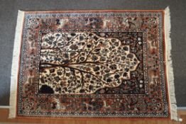 An Iranian modern silk mix rug, the central field with Tree of Life design,