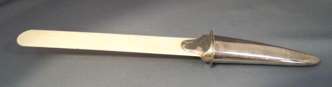 A silver handled ivory paper flip, Birmingham 1906,