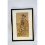 Katsukawa Shunsho (1724-1792) Study of a Robed Lady Woodblock print signed lower left 28cm x 14cm