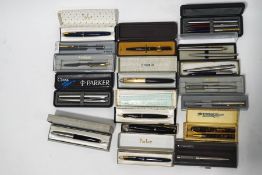 A collection of vintage mostly Parker fountain and other pens, including 'Lady Standard', Junior,