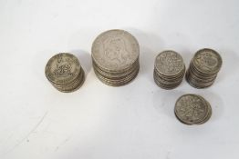 Assorted pre 1947 British coins, including Crowns, sixpences and shillings, 285grammes.