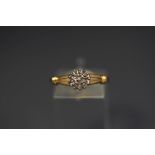 A 9ct gold diamond cluster ring, finger size O, 1.