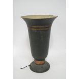A painted toleware table lamp with flared rim,
