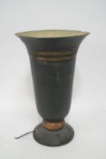 A painted toleware table lamp with flared rim,