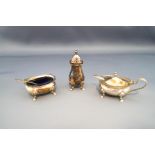 A silver three piece cruet, Sheffield 1979, of traditional form,