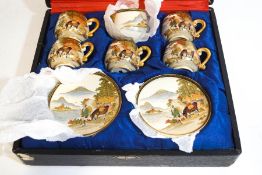 A Japanese Satsuma style coffee service, comprising of six cups and saucers,