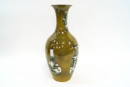 A modern Chinese baluster vase, decorated with famille verte vases over a sage green ground,
