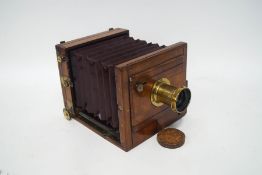 A late Victorian mahogany plate camera, by William Hume Opticians, Edinburgh,