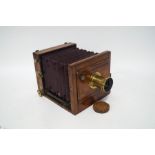 A late Victorian mahogany plate camera, by William Hume Opticians, Edinburgh,