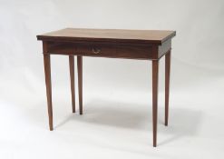 A 19th century mahogany card table with single drawer, on square tapering legs,