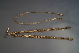 A fancy link two colour watch chain, tagged '9', 36 cm long, 6.