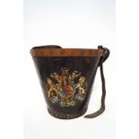 A Victorian fire bucket, leather coated with copper banded rim,