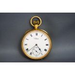 Waltham, a 18 carat gold open faced pocket watch, Birmingham 1910, with a signed white enamel dial,