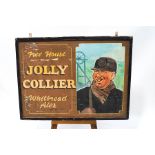 A large wooden pub sign for The Jolly Collier, Whitbread Ales,