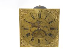An 18th century longcase clock movement by William Bilbie from Chew Stoke Foundry, the dial 12",