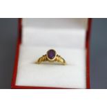 A 9ct gold single stone amethyst ring, finger size M, 2.