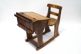 A child's pine combination desk and chair, the inkwell stamped Geo.M.