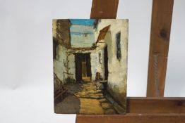 St Ives School, 20th century Street scene Oil on panel, unframed 26.