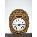 A French comtoise clock movement, the enamel dial with Roman numerals,