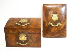 A Victorian walnut and brass mounted stationery box, 24cm wide,