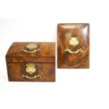 A Victorian walnut and brass mounted stationery box, 24cm wide,