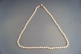 A uniform row of cultured pearls, the ninety three pearls of approximately 5.9-6.