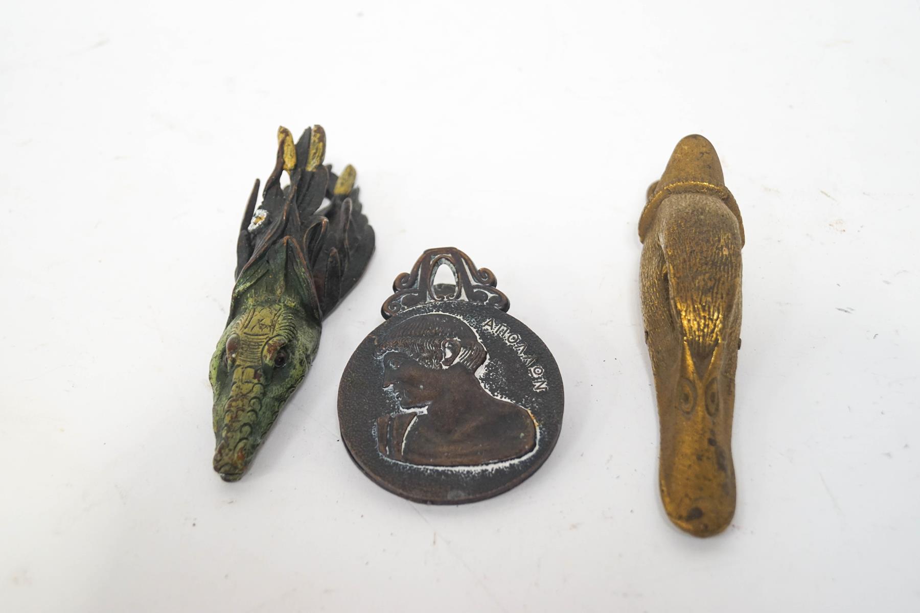 A cold painted bronze letterclip of a crocodile, a brass duck's head letterclip, - Image 2 of 2