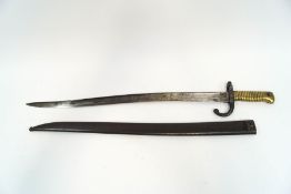 A French Chassepot bayonet, 1871, engraved wording to spine of blade,