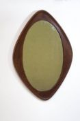 A Danish teak lozenge shaped wall mirror,