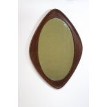 A Danish teak lozenge shaped wall mirror,
