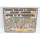 A London Midland & Scottish railway Company Notice to Trespassing,