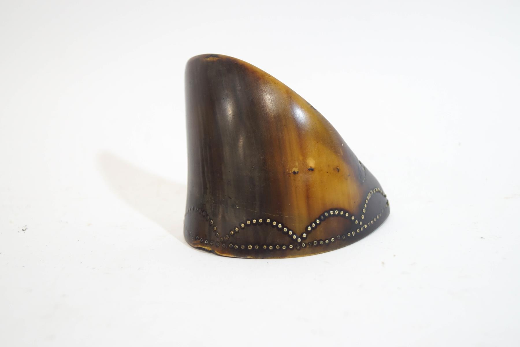 An early 19th century cloven hoof with nail studding, formerly a snuff box, 6.5cm high x 6.