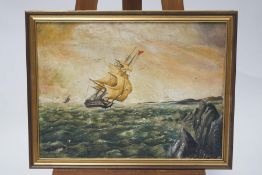 20th century school Man of War in full sail Oil on canvas 45cm x 61cm