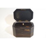 A George III coromandel tea caddy of octagonal shape, with interior lid, 15.