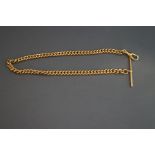 A 9ct gold watch chain, of curb links, with a T bar and a swivel, 28.