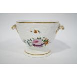 A Derby bowl, with flared foot and scroll handles, decorated with flower sprays and gilding,