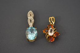 Two 9 carat gold stone set pendants,