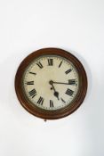 An early 20th century fusee wall clock, oak cased, 40cm diameter,