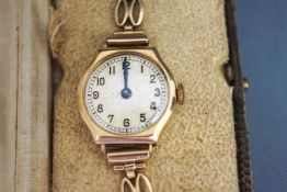 Anonymous, a lady's 9 carat gold wristwatch, on a bracelet, 11 g gross excluding the movement,
