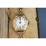 Anonymous, a lady's 9 carat gold wristwatch, on a bracelet, 11 g gross excluding the movement,