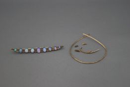 An opal and rose diamond graduated line brooch;